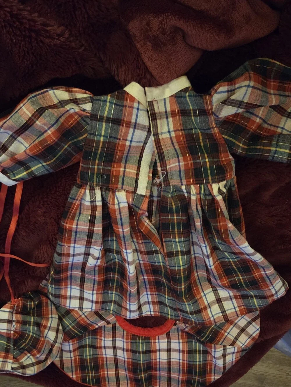 Doll 18 In Red & Green Plaid Holiday Costume Dress with Bonnet